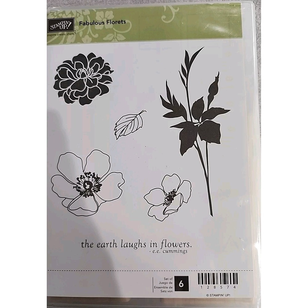 Stampin Up Fabulous Florets Wood Mount Rubber Stamp Set 128574 Floral 6pc Set